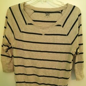 Oatmeal navy stripes pullover top 3/4 sleeve